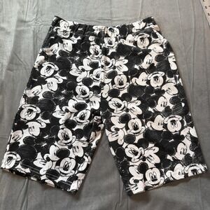 Disney Biker Shorts Womens M Black Mickey Mouse Print Elastic Waist Casual